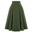thumbnail image 1 of SZJXBUY Below The Knee Pleated Skirts for Women Early Spring Vintage High Waist Flared Midi A-Line Skirt with Pockets Army Green,M, 1 of 5