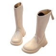 thumbnail image 1 of SZJXBUY Boots Girl Back Zip Knee High Combat Boot Fall Winter Chunky Platform Faux Leather Round-Toe Shoes Beige,5 Years, 1 of 6