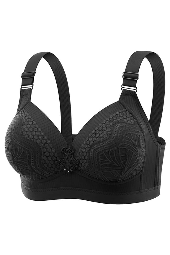 Bras for Elderly Women with Sagging Breasts Summer Plus Size Full Coverage Comfort Bra Adjustable Stap Push Up Thin Soft Brassieres Underwear Black,XL
