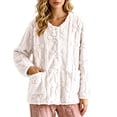 thumbnail image 1 of SZJXBUY Button Front Bed Jackets Women Winter Plush Fleece Pajama Tops Thermal Long Sleeve Button Down Sleepwear Fuzzy Coat with Pockets Beige,L, 1 of 9