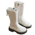 thumbnail image 1 of SZJXBUY Casual Boots for Girls Knee Length Side Zipper Combat Boot Bowknot Warm Faux Fur Low Heels Lug Sole Riding Shoes White,8 Years, 1 of 4