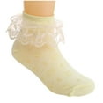 thumbnail image 1 of SZJXBUY Cotton Lace Socks Girls Solid Ruffle Dance Breathable Sock Eyelet Mesh Frilly Ankle Soft Short Socks Yellow,4 Years, 1 of 5