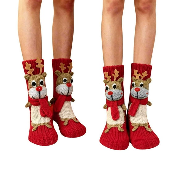 SZJXBUY Cozy 3d Knit Animal Socks Cute Christmas Cotton Crochet Skid Proof Warm Casual Floor Carpet Sock Unisex Red,Free Size