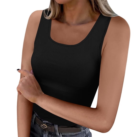 SZJXBUY Cropped Ribbed Tank Tops for Women Sleeveless Scoop Neck Knitted Halter Fitted Summer Basic Slim Vests 2026 Black,XXL