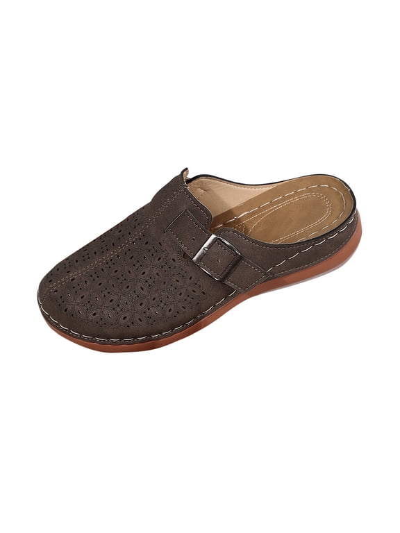 Cute Clog Shoes for Women Summer Breathable Comfortable Slip On Closed Toe Sandals Casual Walking Platform Slides Coffee,37