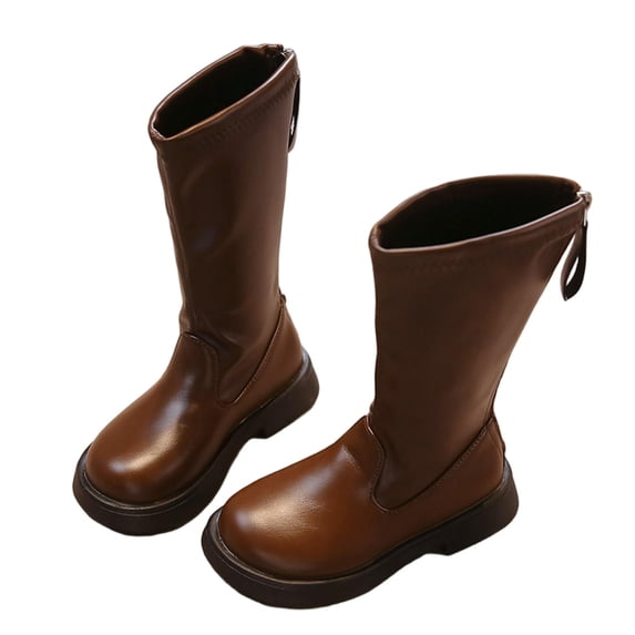 SZJXBUY Fall Boots Girls Back Zip Knee High Combat Boot Warm Winter Chunky Platform Faux Leather Round-Toe Shoes Brown,4.5 Years