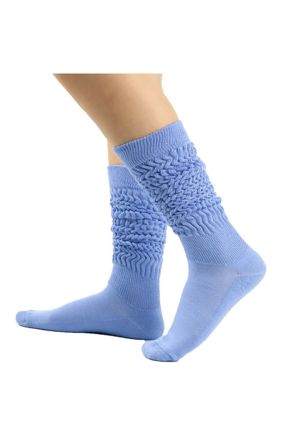 Funky Socks Women Scrunch 80s 90s Stacked Socks Knee High Slouchy Long Boot Sock Blue,Free Size