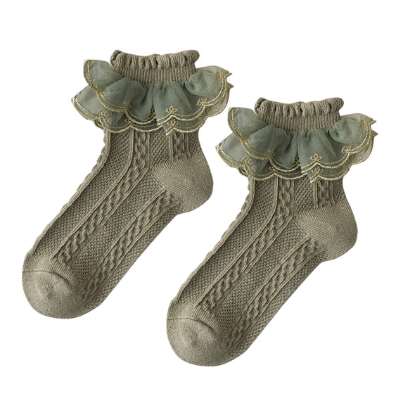 SZJXBUY Girls Socks Ruffle Lolita Non Slip Lace Dance Sock High Elasticity Soft Breathable Sweat Absorption Princess Socks Green,10 Years