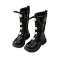 thumbnail image 1 of SZJXBUY Girls Waterproof Winter Boots Knee High Lace Up Combat Boot Mid Calf PU Leather Side Zipper Pearl Punk Goth Riding Shoes Black,11 Years, 1 of 9