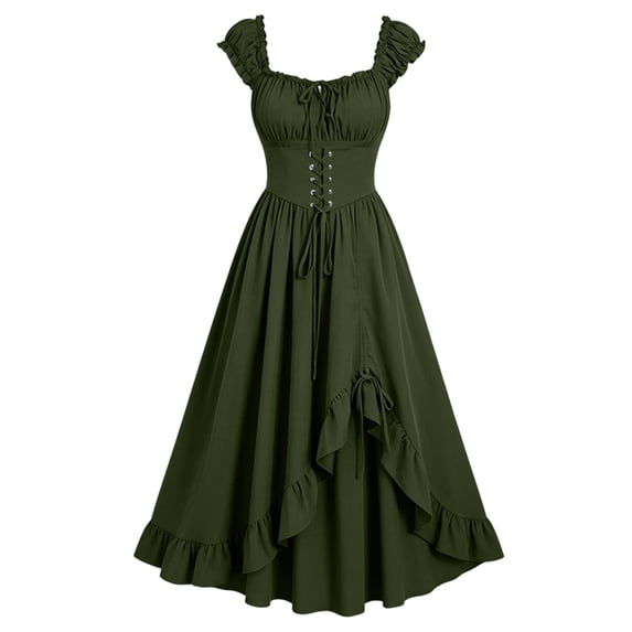 SZJXBUY Halloween Dresses for Women Plus Size Vintage Lace-Up Corset Waist Renaissance Costume Medieval Dress Flowy A-Line Sleeveless Gothic Dress Green,M