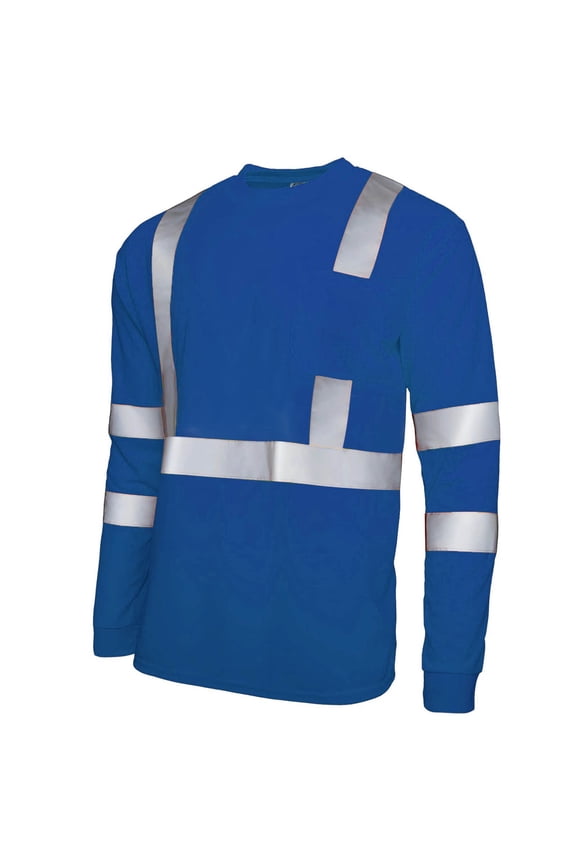 Hi Vis Pocket T Shirts for Men Casual Mesh Reflective Long Sleeves Safety Top Crewneck Construction Work Durable & Breathable Tees Blue,XL
