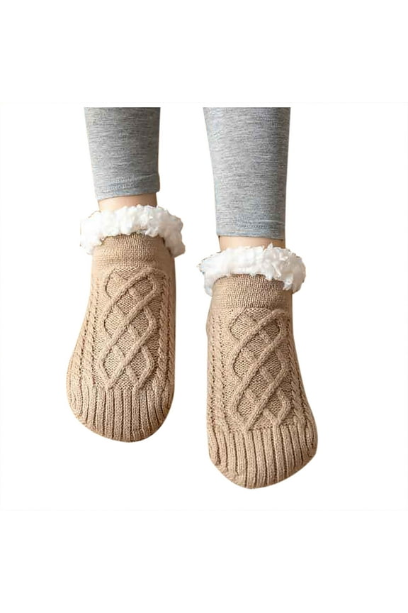 Indoor Non Slip Thermal Socks for Women Slouchy Fuzzy Fleece Winter Sock Help Increase Blood Flow and Circulation Khaki,XL