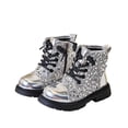 thumbnail image 1 of SZJXBUY Kid Riding Boot Sparkly Waterproof Ankle Combat Boots Comfortable Side Zip Fashion Glossy Surface Faux Leather Shoes Silver,5 Years, 1 of 9