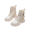 thumbnail image 1 of SZJXBUY Kid Winter Boots Preppy Side Zipper Lace Up Ankle Boots with Buckle Strap Fall Fashion Lug Sole Back to School Boot Beige,4-4.5 Years, 1 of 6