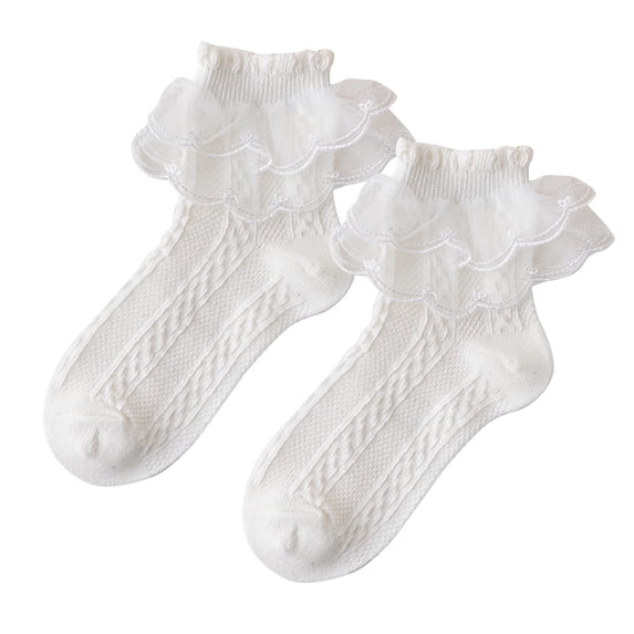 SZJXBUY Lace Baby Socks Lolita Ruffle Dance Sock High Elasticity Soft Breathable Sweat Absorption Princess Socks Beige,7 Years