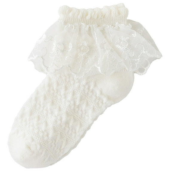 SZJXBUY Lace Ruffle Socks for Girls Solid Trendy Cute Dance Sock Eyelet Mesh Cotton Frilly Ankle Soft Princess Sock Beige,10 Years