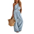 thumbnail image 1 of SZJXBUY Ladies 2 Piece Pants Sets Dressy Baggy Casual Off Shoulder Sleeveless Wide-Leg Pants Set Elegant Beach Outfit Light Blue,XL, 1 of 7