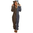 thumbnail image 1 of SZJXBUY Ladies Onesie Pajamas Color Block FleeceZipper Sherpa Jumpsuit with Hooded Ears Sleepwear One Piece Loungewear Rompers Brown,XXL, 1 of 8