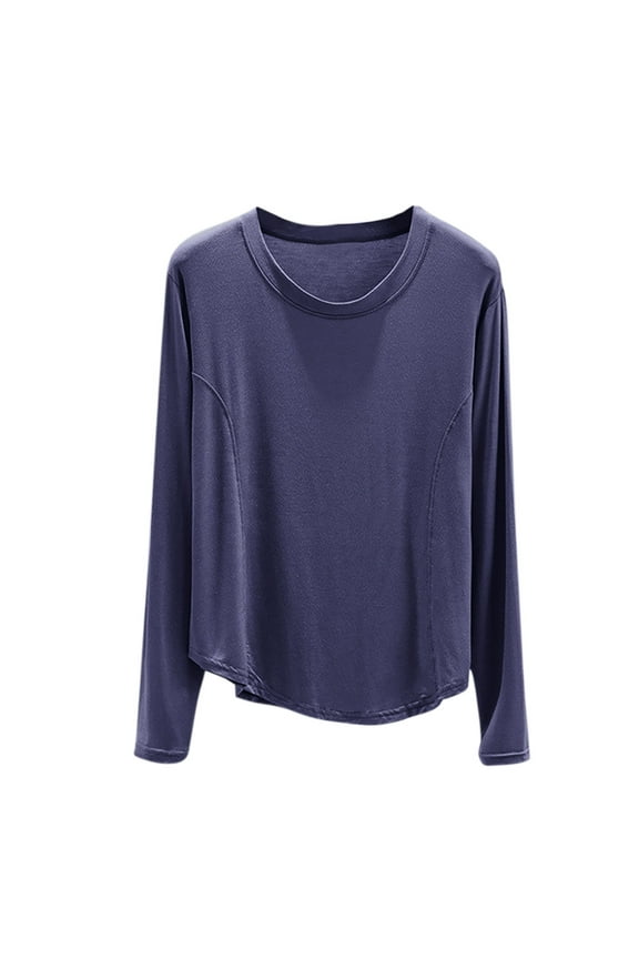 Lady Pajama Top Loose Fit Crewneck Long Sleeve Lounge Shirts Casual Soft Comfy Sleep Night Tops Blue,XL