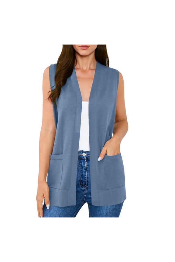 Light Weight Cardigan for Women Plus Size Casual Sleeveless Cardigans Soft Dressy Open Front Breathable Sheer Vest with Cozy Large Pockets Navy,XXL