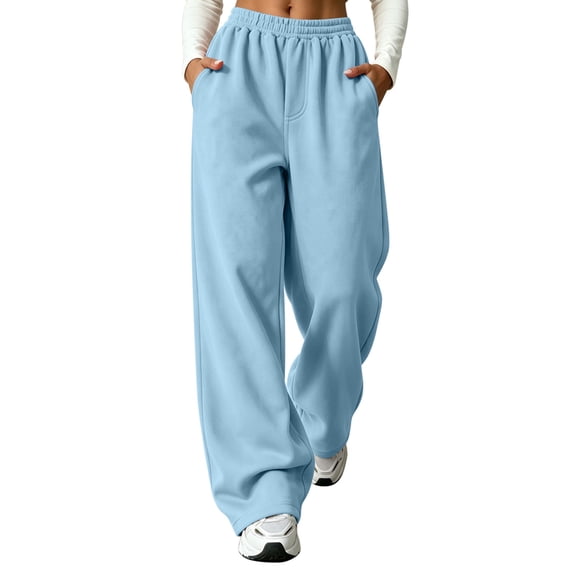 SZJXBUY Lightweight Womens Sweatpants Plus Size Casual Wide Leg Sweatpant with Pockets High Elastic Waist Fall Fashion Workout Pant Blue,XXL