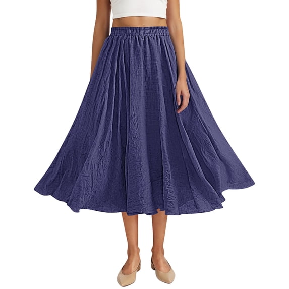 SZJXBUY Linen Womens Skirts Early Spring Casual A Line Skirt Summer Vacation High Waist Flowy Flare Swing Ruffle Skirts Free Size