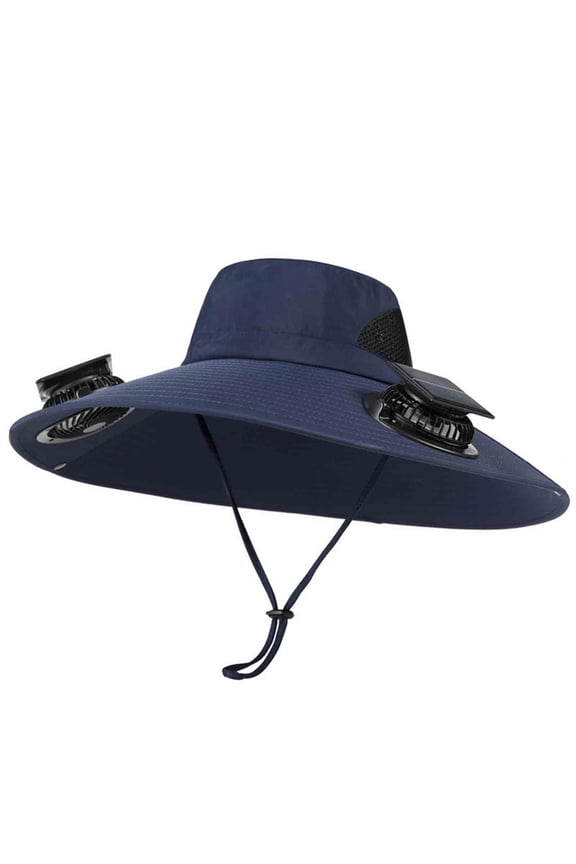 Men Solar Fan Hat Unisex Summer Wide Brim Sunhat Adjustable Strap Outdoor Sun Protection Summer Fishing Hats Navy,M