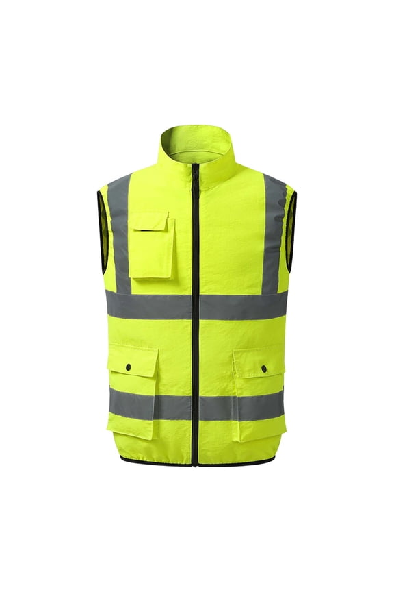 Mens Reflective Running Vest High Visibility Multi Pocketsing Safety Vests Air Conditioned Wearable Fan Multi Pockets Construction Jackets Yellow,S