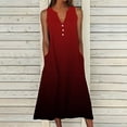 thumbnail image 1 of SZJXBUY Midi Dresses for Women Women Tie Dye Dress Summer Button V Neck Sleeveless with Pocket Long Dresses Holiday Beach Party Midi Dress Red,S, 1 of 5