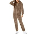thumbnail image 1 of SZJXBUY One Piece Pajamas for Women Fleece Hooded Plus Size Onesies Jumpsuit Zipper Sherpa Sleepwear Loungewear Rompers with Pocket Khaki,XXXL, 1 of 6