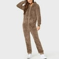 thumbnail image 1 of SZJXBUY Pajamas for Women One Piece Fleece Zip Up Sherpa Jumpsuit with Drawstring Hooded Solid Pockets Loungewear Sleepwear Plus Size Rompers Khaki,XXXXL, 1 of 6