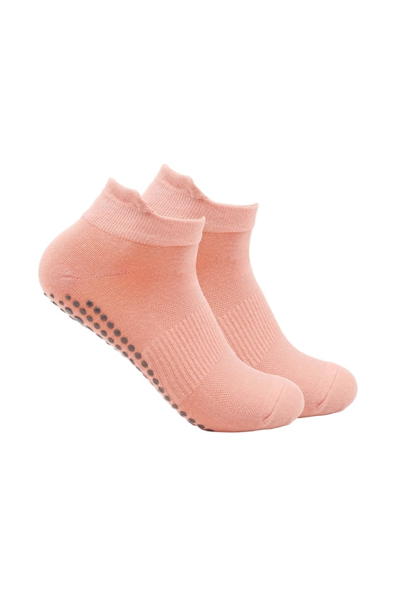Pilates Socks for Women Non Slip Yoga Ankle Socks with Grip for Barre Barefoot Hospital Grippy Sock Pink,Free Size