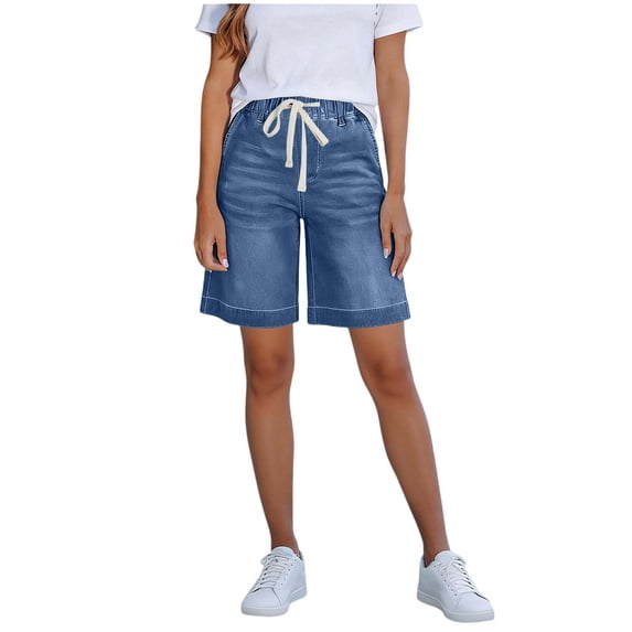 SZJXBUY Plus Size Jeans Shorts for Curvy Women Summer 2026 Elastic Waist Drawstring Shorts High Waisted Lounge Pants Black,L