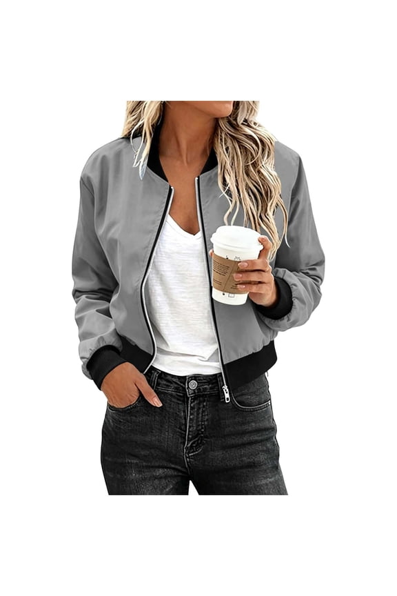 Rainjacket Women Waterproof Casual Lightweight Zip Up Cropped Raincoat with Pockets Windproof Sunproof Outdoor Bomber Jackets Gray,M