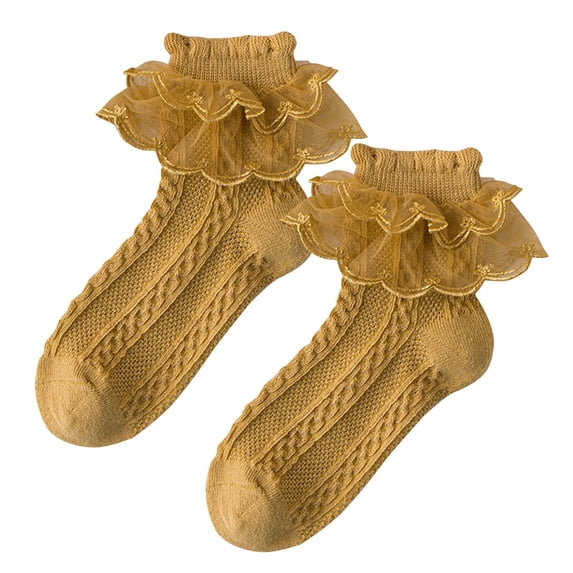 SZJXBUY Ruffle Socks Girls Lolita Non Slip Lace Dance Sock High Elasticity Soft Breathable Sweat Absorption Princess Socks Yellow,7 Years