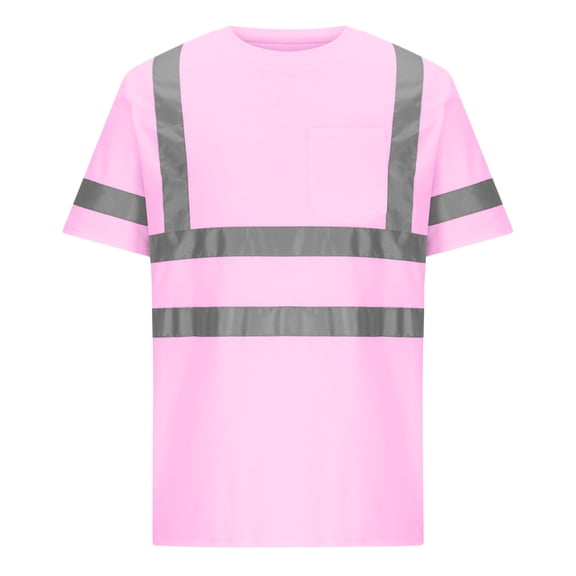 SZJXBUY Safety Tank Tops for Men High Visibility Short Sleeves Reflective Top Casual Crewneck Construction Work Durable &Breathable Tees Pink,XXL