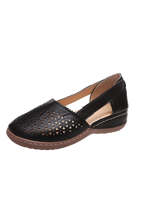 Sandals Women Closed Toe Casual Comfortable Mesh Hollow Wedge Sandals Summer Slip on Solid Color Walking Beach Flat Shoes Black,43