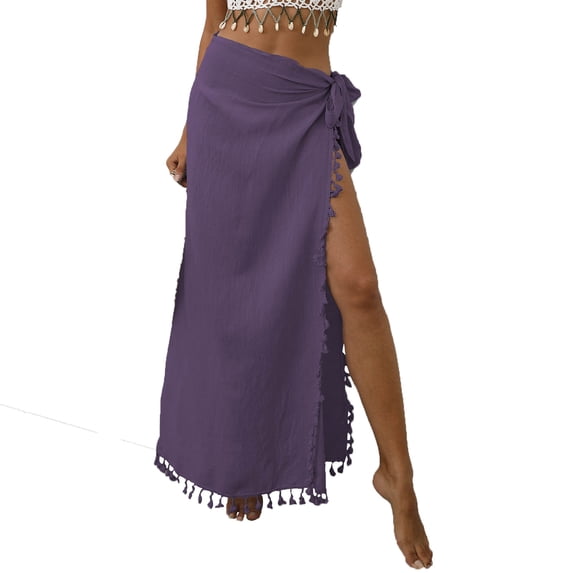 SZJXBUY Sarong Cover Up Womens Beach Swimwear Cover-up Long Skirts with Tassels Summer Maxi Bathing Suit Bikini Wraps Purple,Free Size