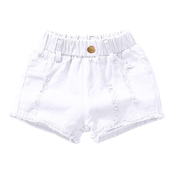 SZJXBUY Shorts for Girls Jean Summer Cozy Casual Ripped Denim Shorts Distressed Solid Color Daily Wear Short with Pockets White,L