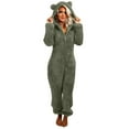 thumbnail image 1 of SZJXBUY Sleeping Romper for Women Fleece Lounge Zip Sherpa Onesies Pajamas with Hooded Ears Plus Size Solid One Piece Slouchy Jumpsuits Army Green,XXL, 1 of 6