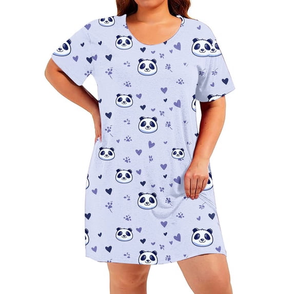 SZJXBUY Soft Nightgowns for Women Funny Plus Size Crewneck Sleepwear Nightdress Short Sleeves Lounge Slouchy Sleepshirt Dress Purple,XXL