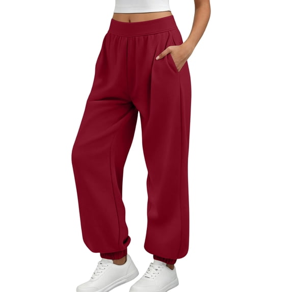 SZJXBUY Summer Sweat Pants for Women Lightweight Casual Elastic Bottom High Waist Joggers with Pockets Baggy Athletic Work Pants Fall Red,S
