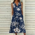 thumbnail image 1 of SZJXBUY Sundresses for Women 2024 Women Casual Dress Summer Button V Neck Sleeveless with Pocket Long Dresses Holiday Beach Party Midi Dress Blue,XXXL, 1 of 5