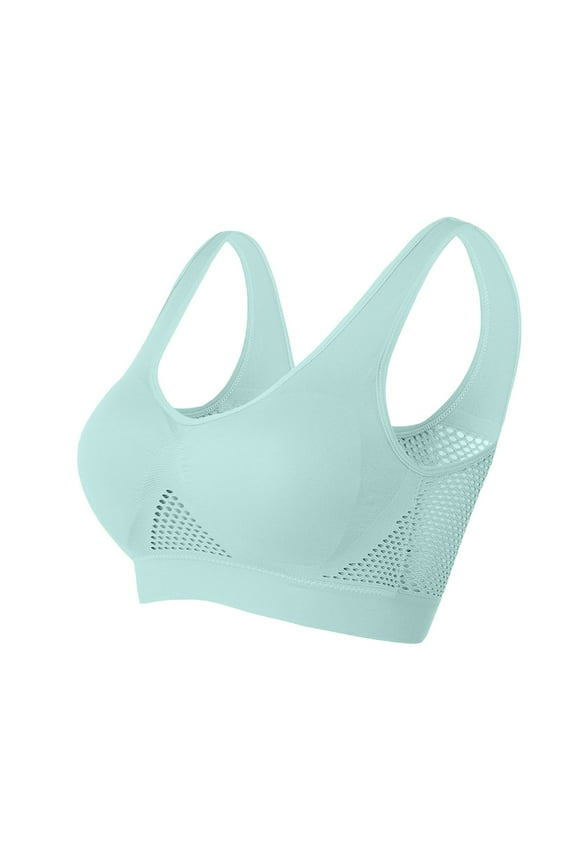 Supportive Sports Bras for Women Breathable Cool Liftup Bra Anti-Sagging Wireless Plus Size Bras with Mesh Green,XXXXXL