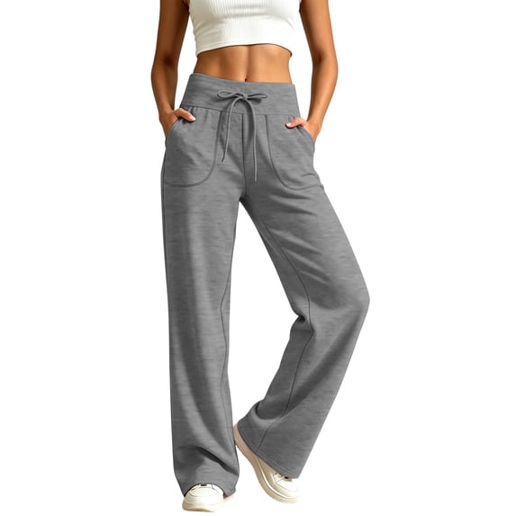SZJXBUY Sweat Pants for Womens Cotton Plus Size Drawstring High Waisted Sweatpants Wide Leg Workout Running Athletic Joggers Pant with Pockets Gray,XL