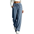 thumbnail image 1 of SZJXBUY Sweat Pants for Woman Plus Size Fall Fashion Wide Leg Sweatpants Drawstring Elastic Waisted Jogger Pant with Pockets Blue,S, 1 of 9