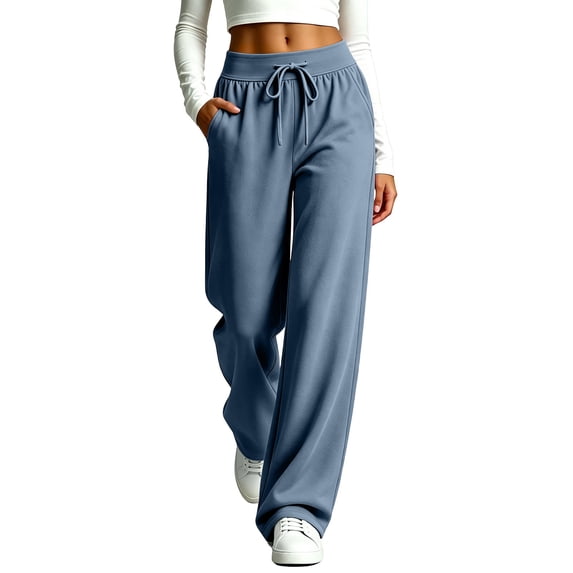 SZJXBUY Sweat Pants for Woman Plus Size Fall Fashion Wide Leg Sweatpants Drawstring Elastic Waisted Jogger Pant with Pockets Blue,S