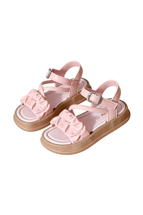 Toddler Summer Sandals Girl Cute Ruffle Open Toe Sandals Non-Slip Casual Adjustable Strap Flat Soft Soled Shoes Pink,18-24 Month