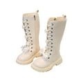 thumbnail image 1 of SZJXBUY Toddler Warm Boots Girl Waterproof Knee Length Combat Boot Mid Calf Side Zipper Punk Goth PU Leather Platform Riding Shoes White,5 Years, 1 of 9