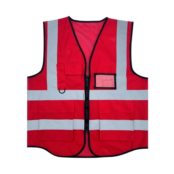 SZJXBUY Vest Reflective Men High Visibility Mesh Safety Sleeveless Vests with Pockets and Zipper Breathable Outerwear Top Red,Free Size